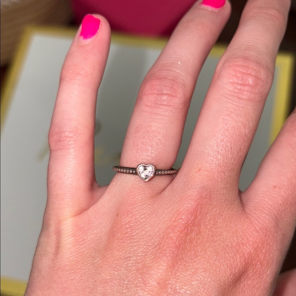 Pandora Beaded Silver Heart Ring - Picture 4 of 4